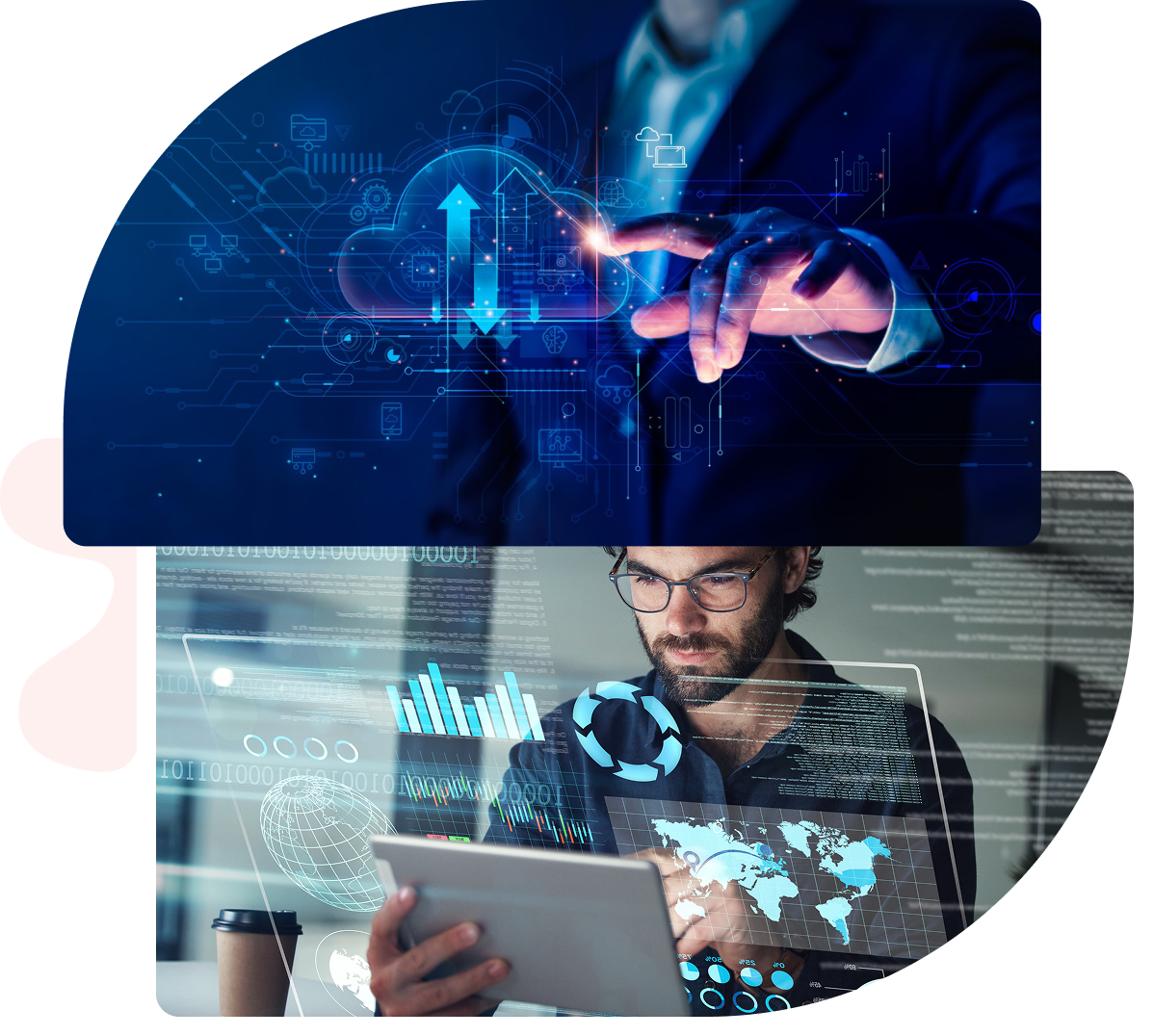 Businessman analyzing cloud data on tablet