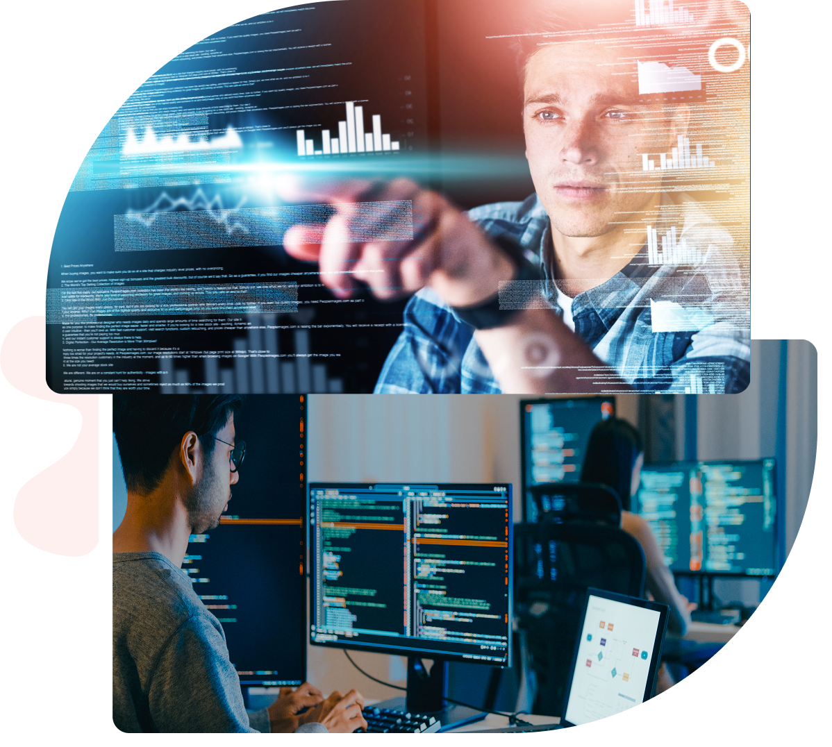 Developer interacting with holographic data and code